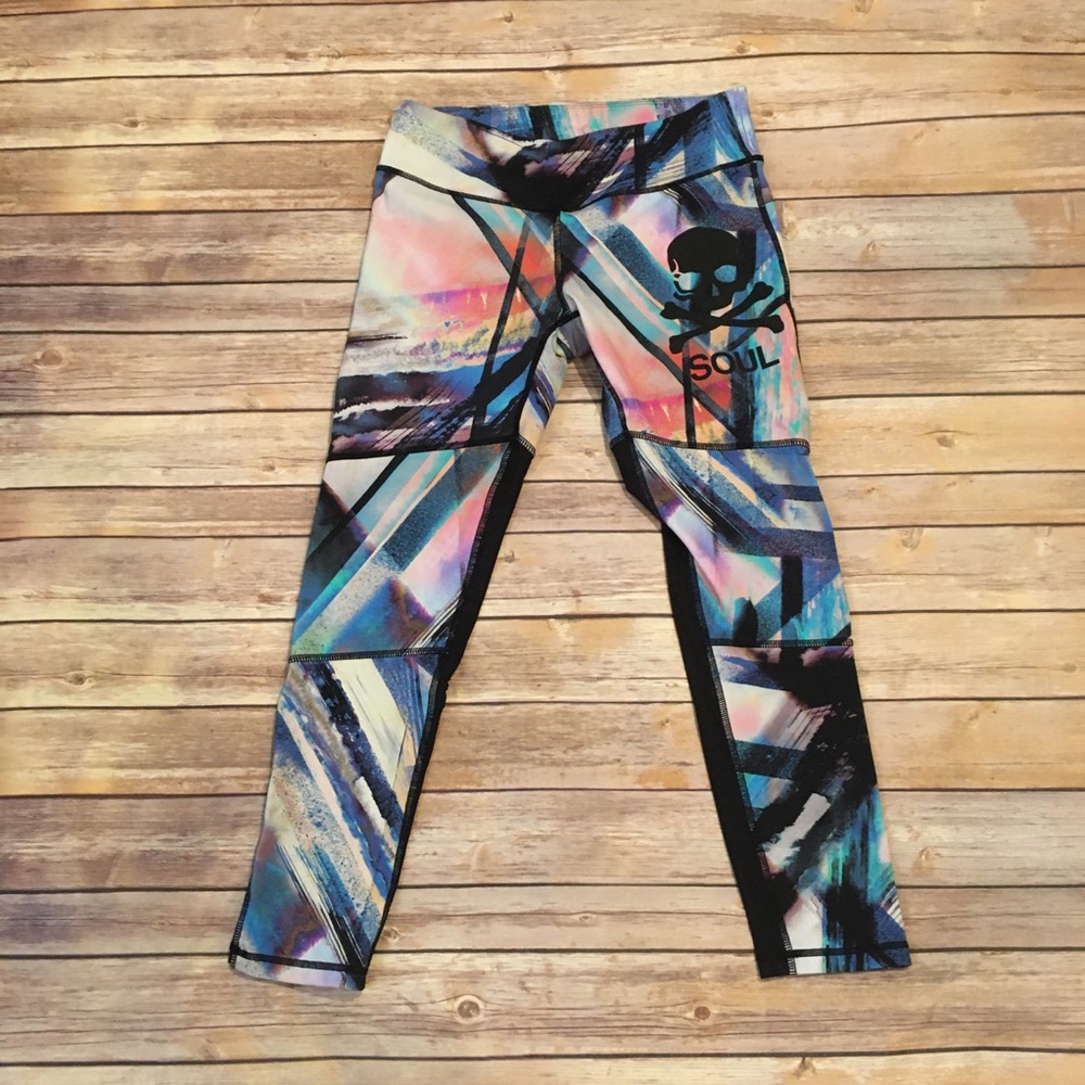 🎈Soul Cycle Watercolor Leggings with Mesh, Size L
